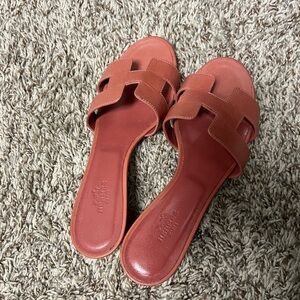 Hermes Pink Leather Sandals H Cut-Out Design